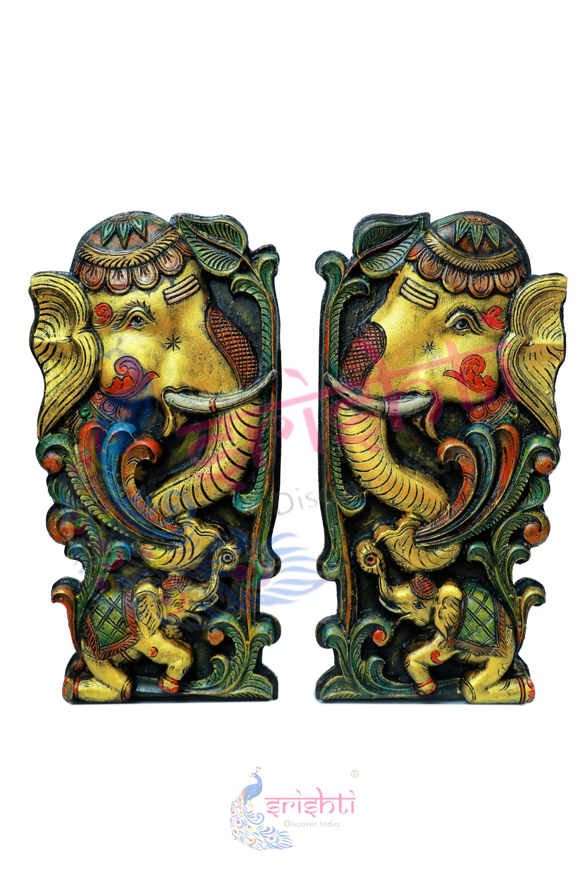 Wooden Elephant  Wall Hanging Pair 24.5  Inches