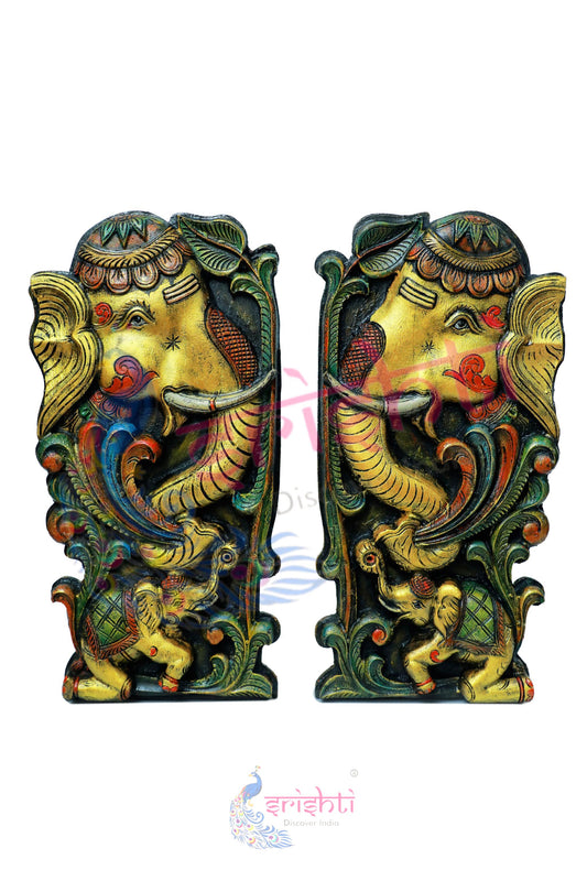 Wooden Elephant  Wall Hanging Pair 24.5  Inches