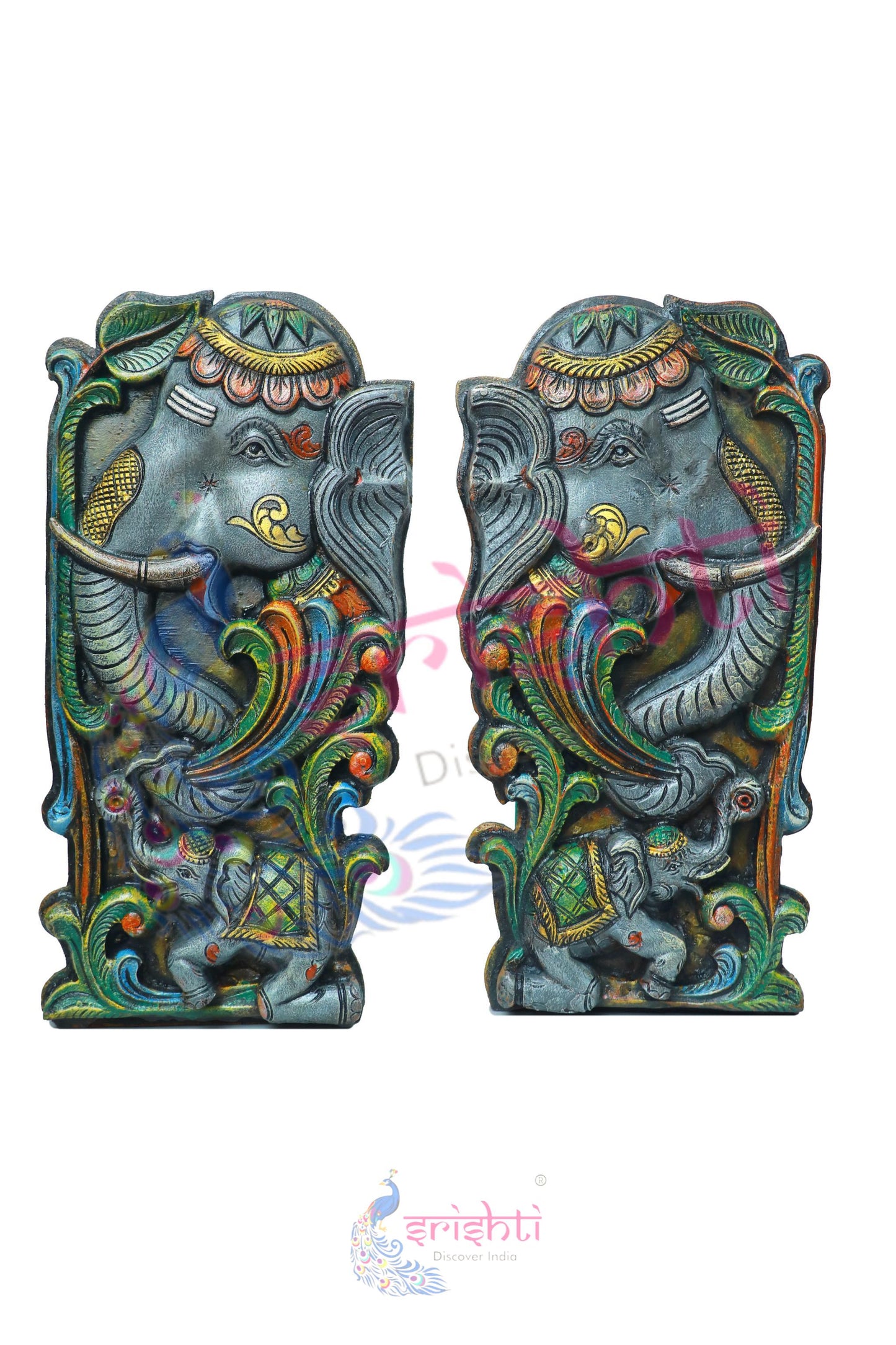 Wooden Elephant  Wall Hanging Pair 24.5  Inches