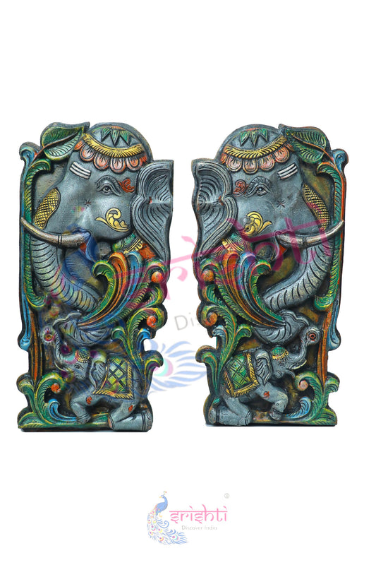 Wooden Elephant  Wall Hanging Pair 24.5  Inches