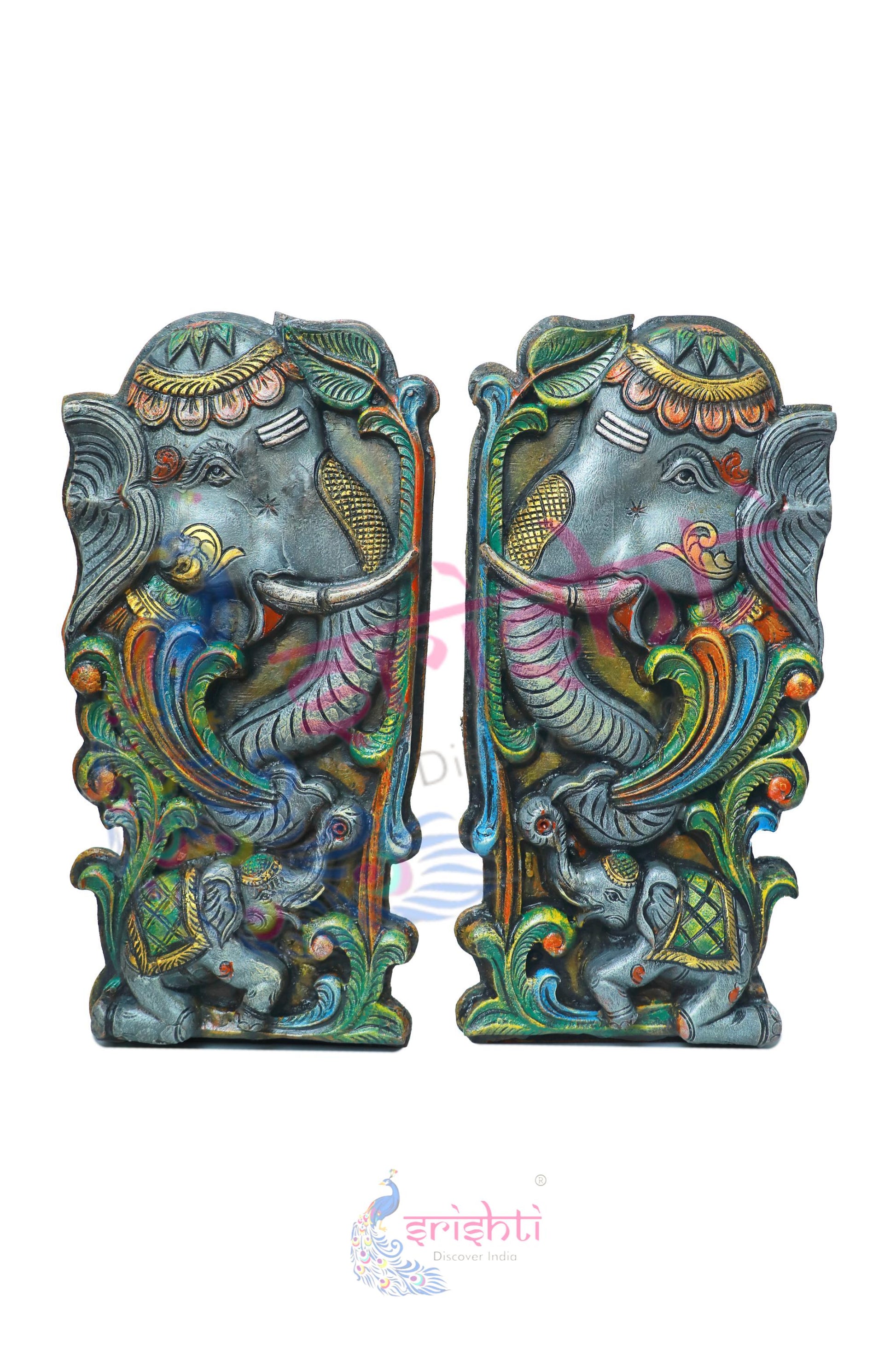 Wooden Elephant  Wall Hanging Pair 24.5  Inches