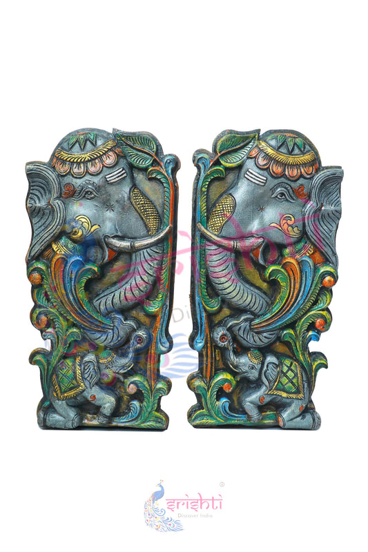 Wooden Elephant  Wall Hanging Pair 24.5  Inches