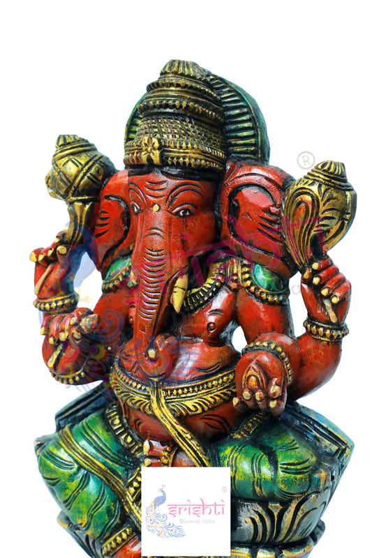 Wooden Lotus Ganesha  - 24 Inches