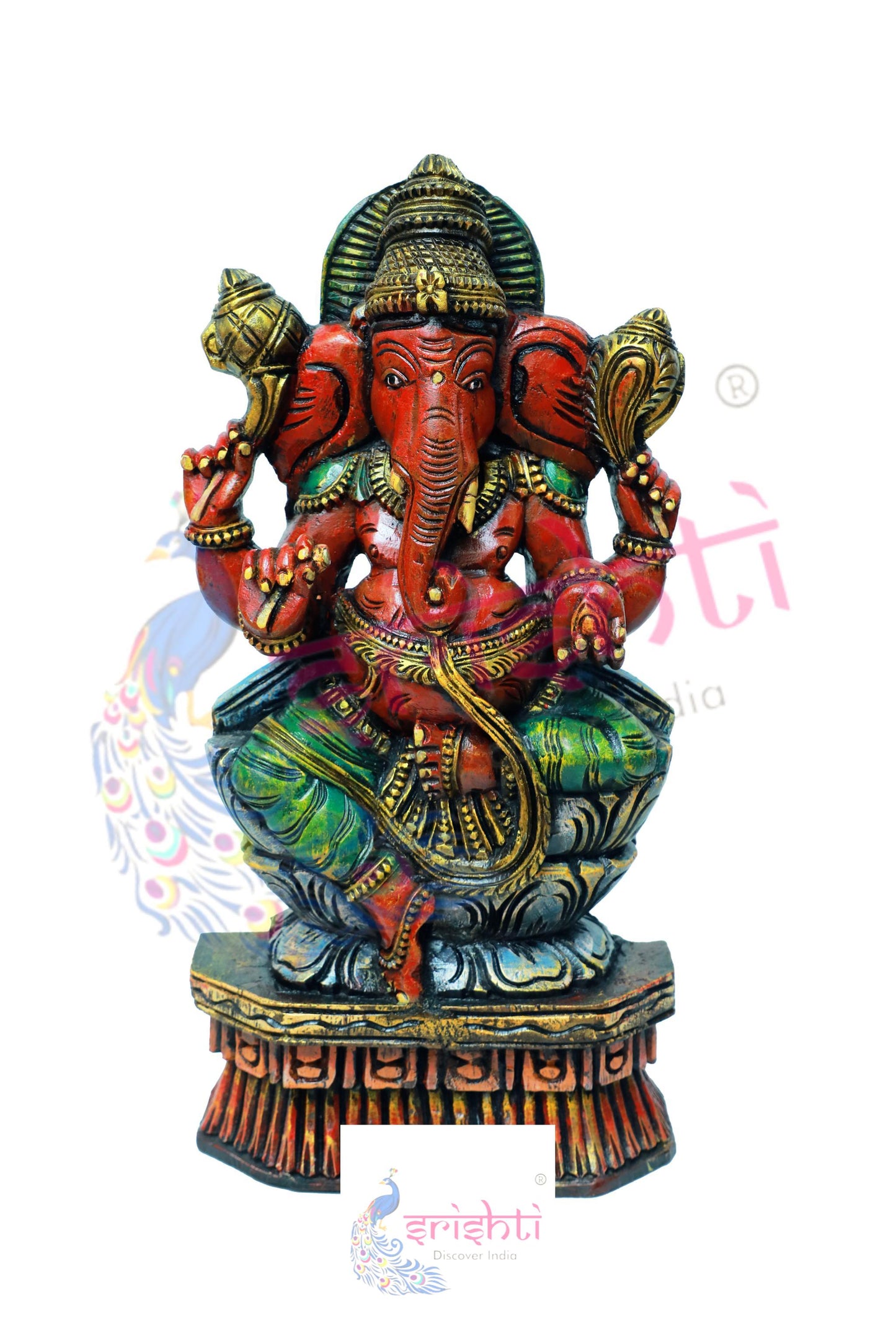 Wooden Lotus Ganesha - 24 Inches