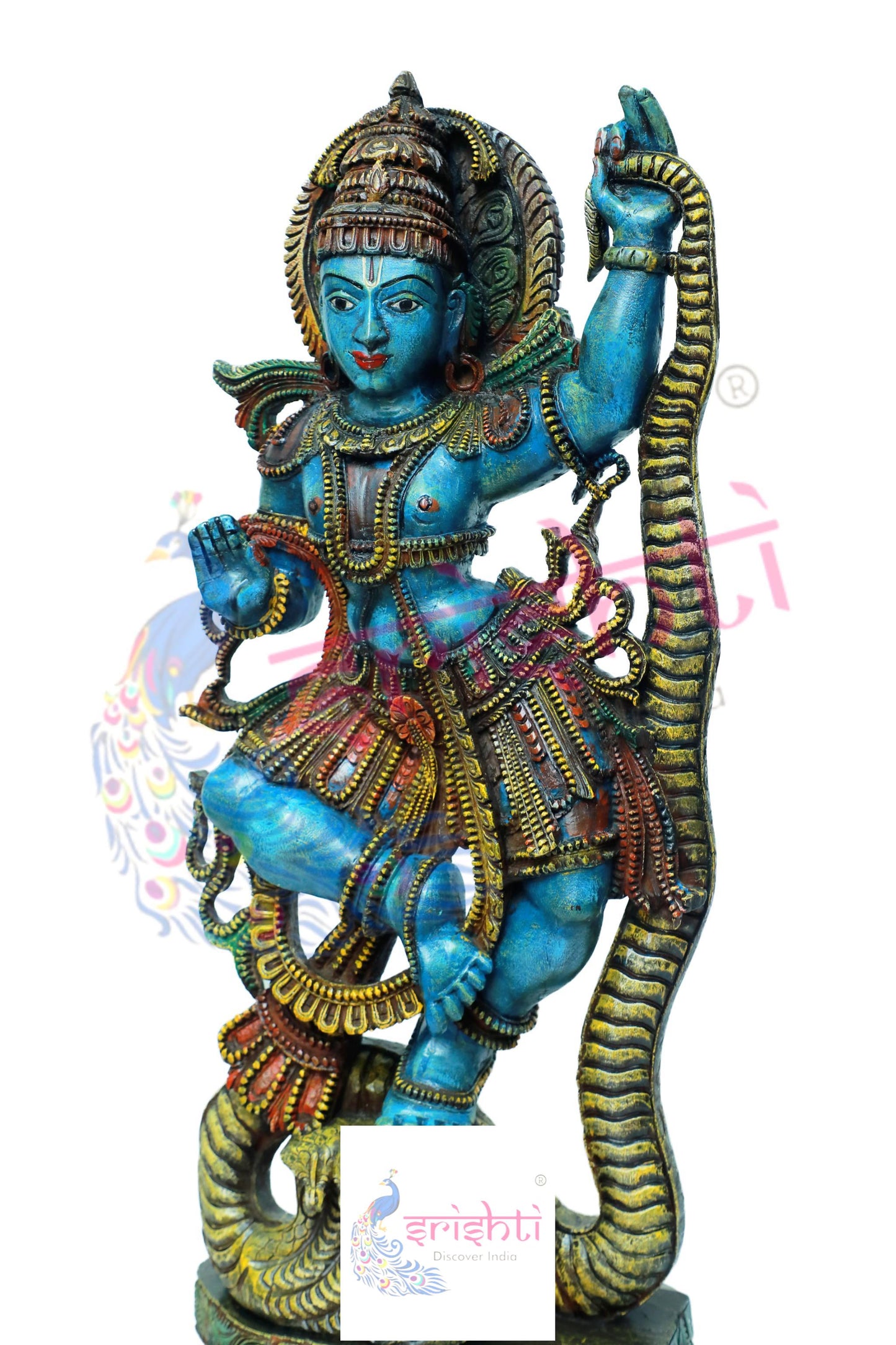 Wooden Krishna Kalinganartham-36.5 Inches