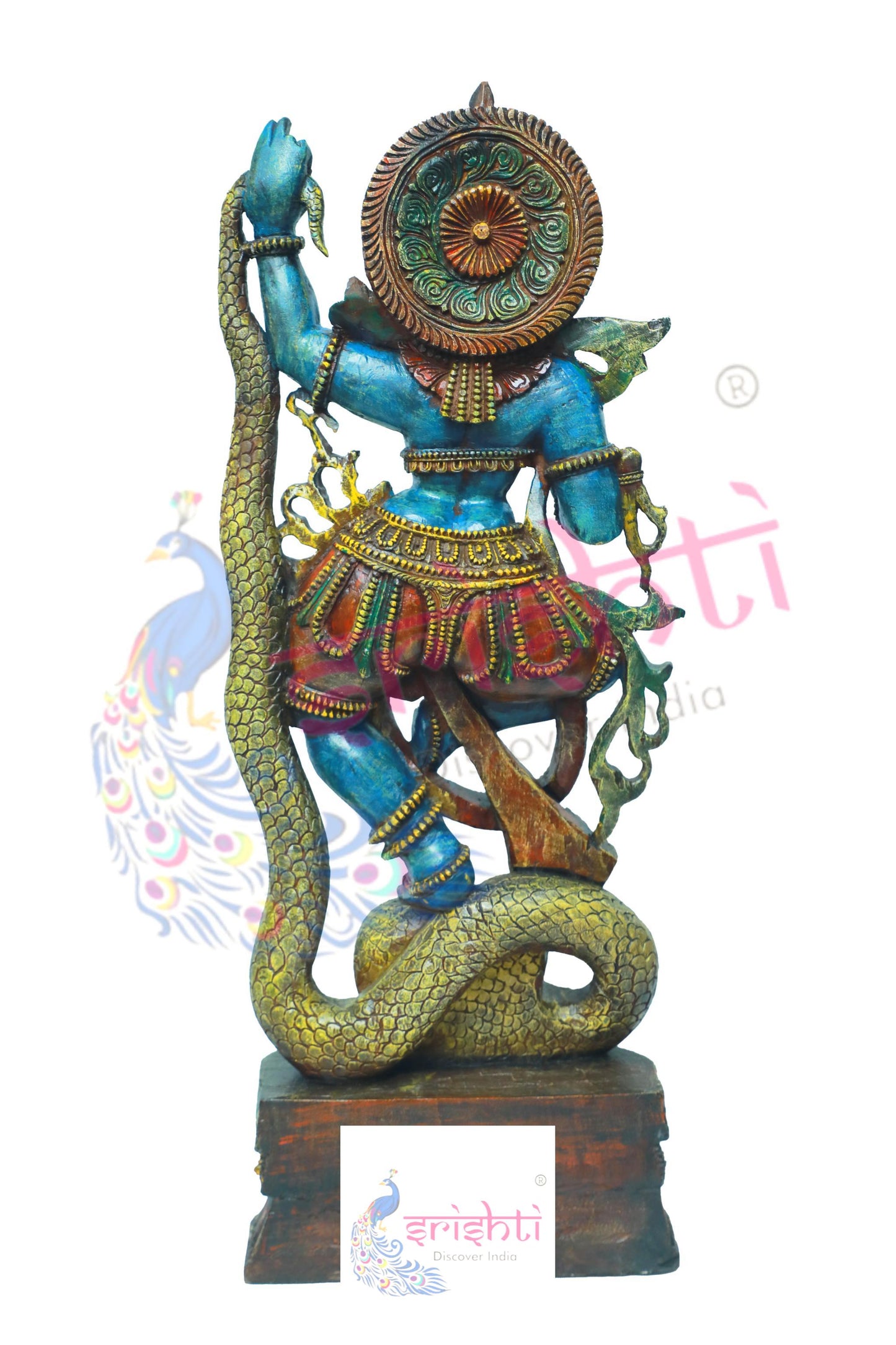Wooden Krishna Kalinganartham-36.5 Inches