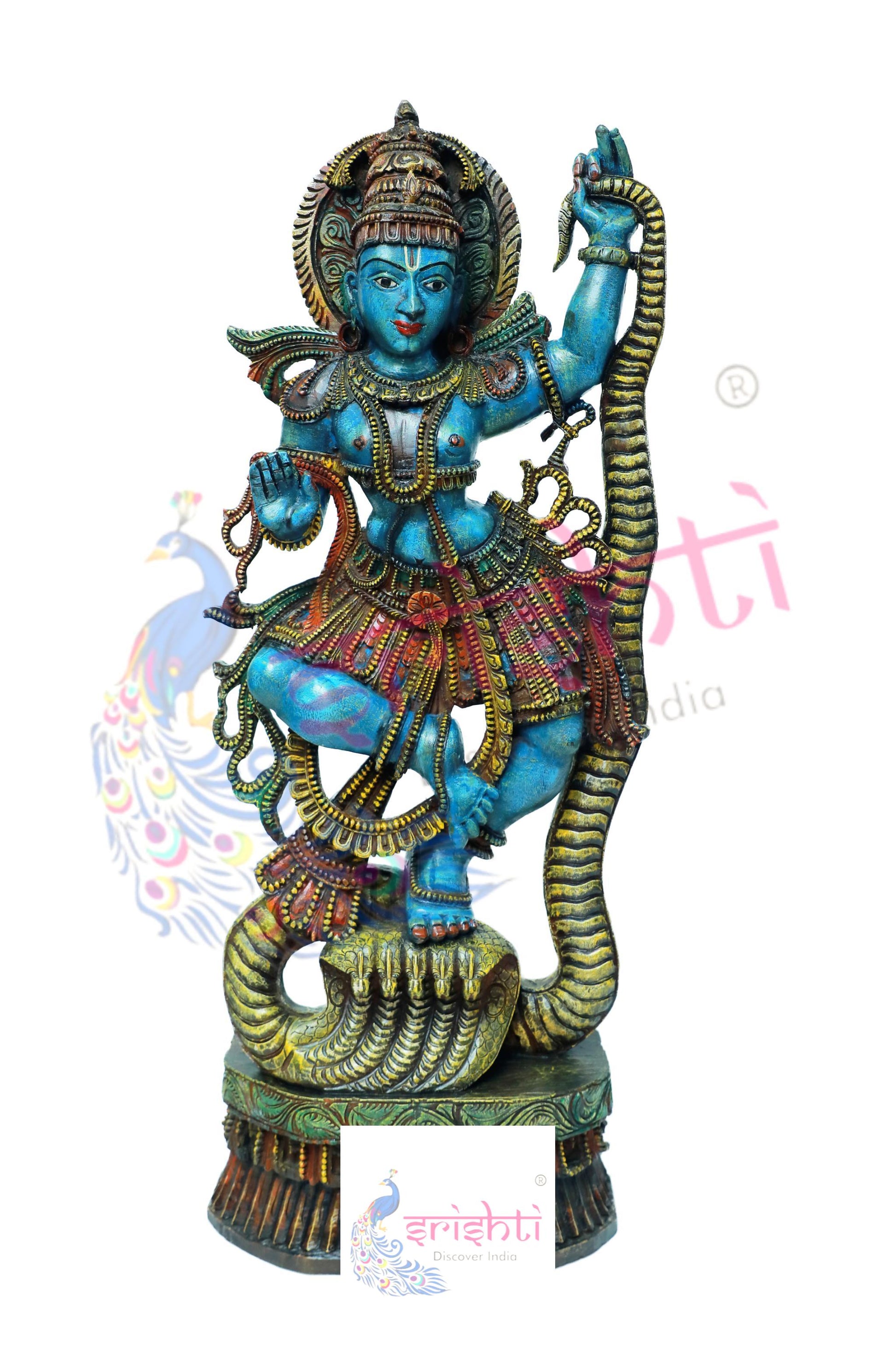 Wooden Krishna Kalinganartham-36.5 Inches