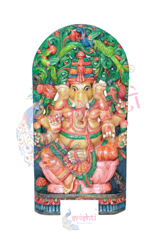 Wooden Ganesha Wall Hanging-36 Inches