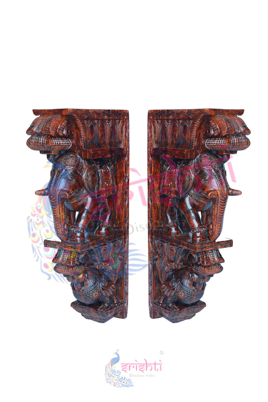 Wooden  Elephant Yazhi Set-24 Inches