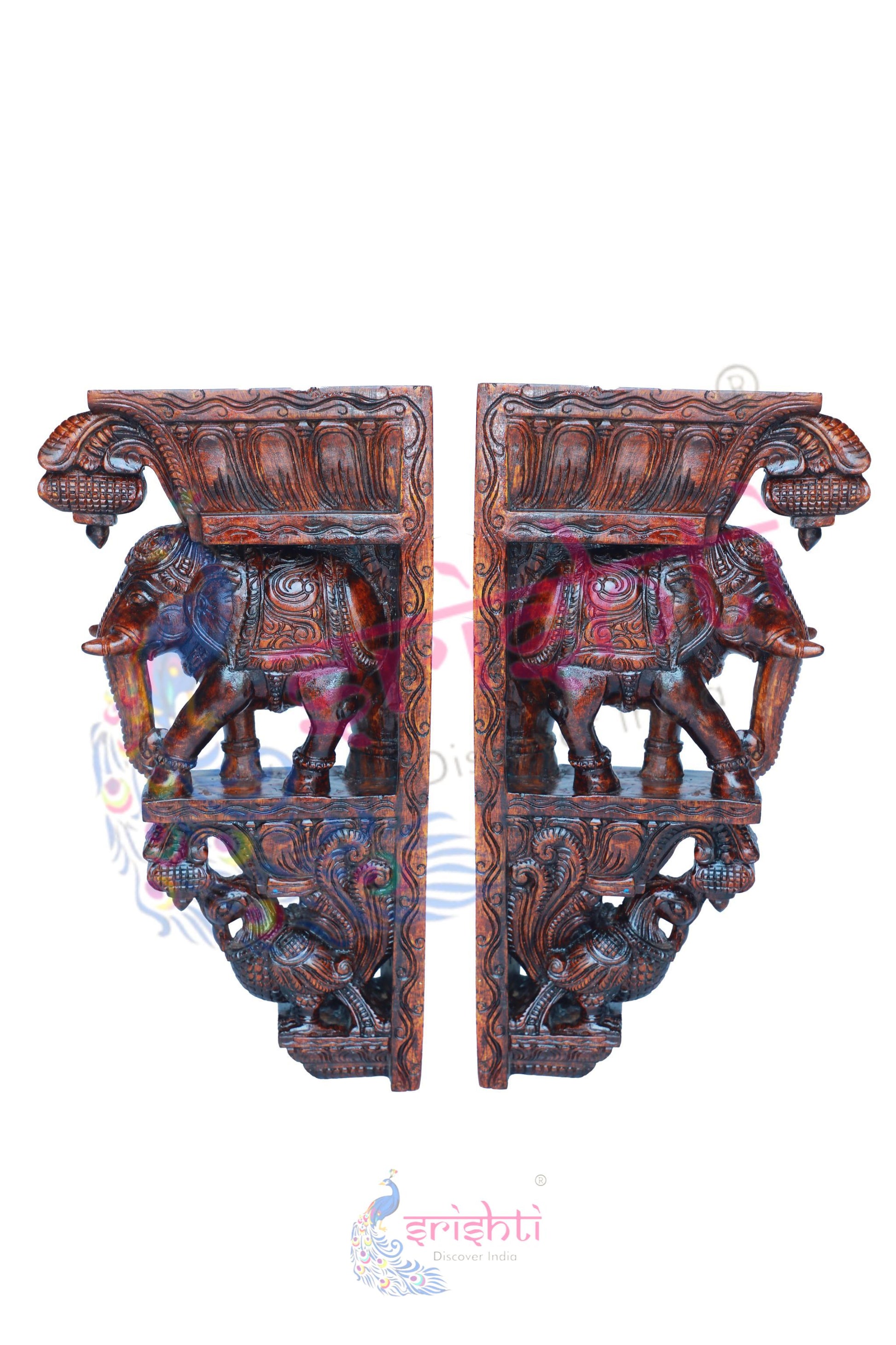Wooden  Elephant Yazhi Set-24 Inches
