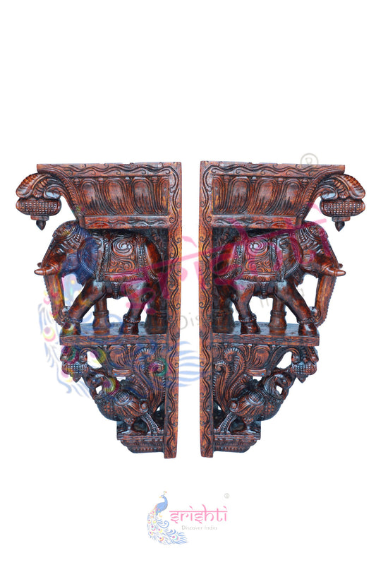 Wooden  Elephant Yazhi Set-24 Inches