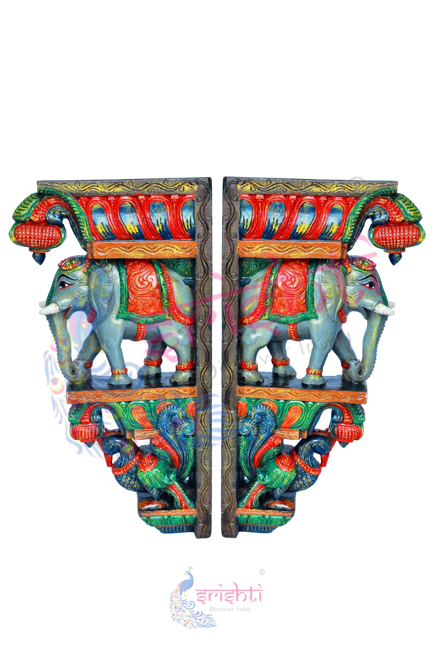 Wooden  Elephant Yazhi Set-24 Inches
