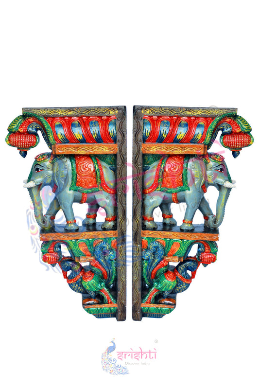 Wooden  Elephant Yazhi Set-24 Inches