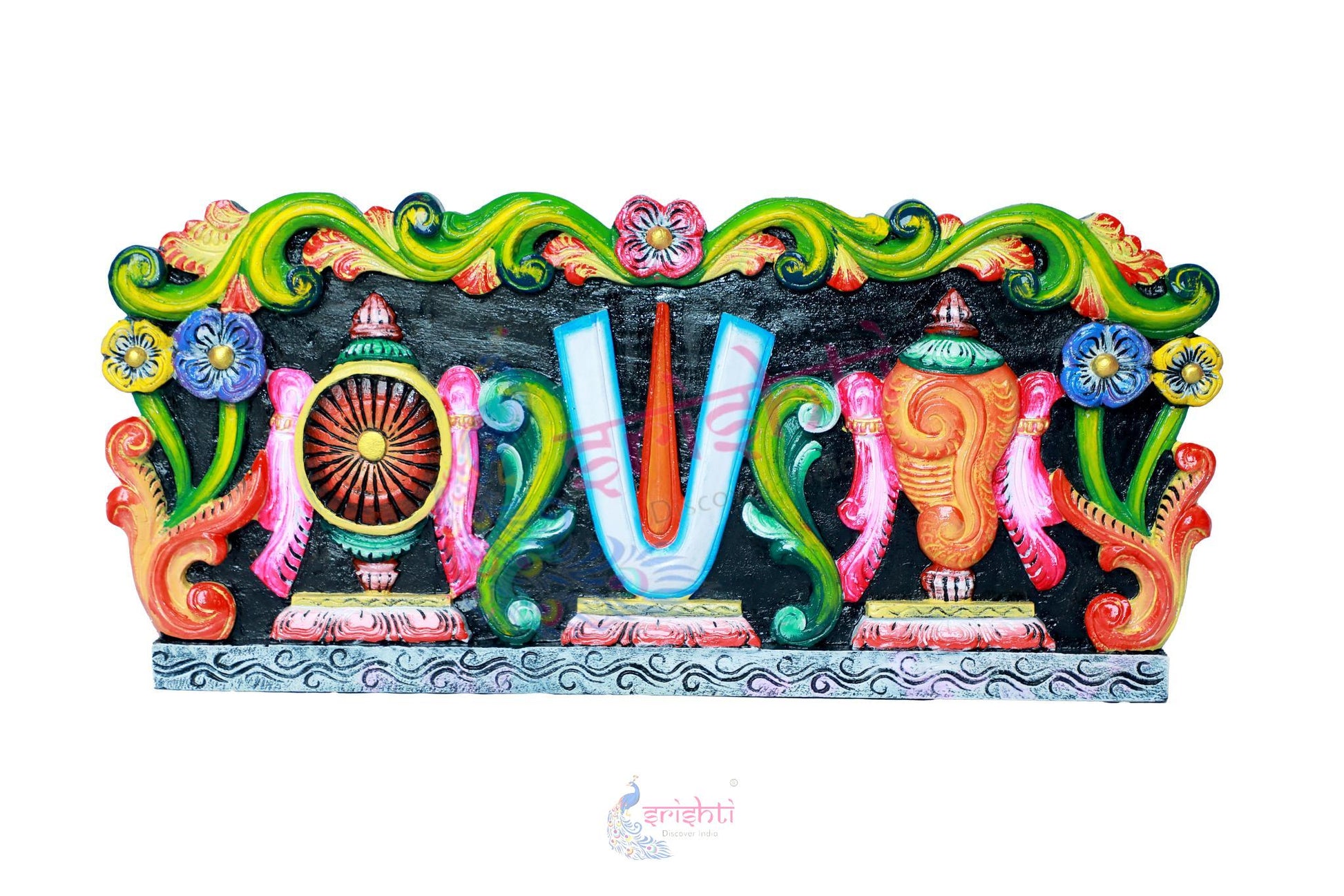 Wooden Shankh Chakara Wall Hanging-11 Inches