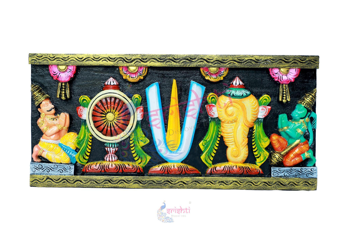 Wooden Shankh Chakara Wall Hanging-11 Inches