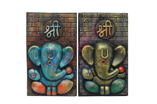 Wooden Ganesha Wall Hanging Assorted Color-14 Inches