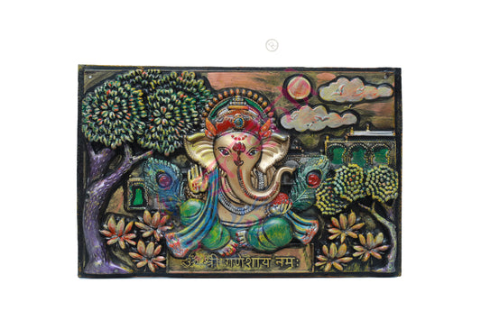 Wooden Ganesha Wall Hanging-10.5 Inches