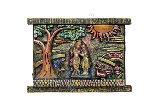 Wooden Radha Krishna Wall Hanging-11.5 Inches
