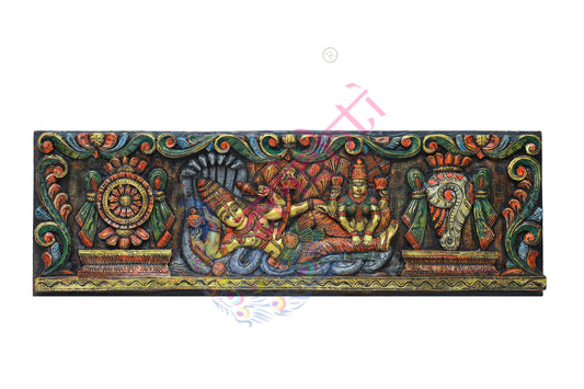 Wooden Vishnu Lakshmi Wall Hanging-16 Inches