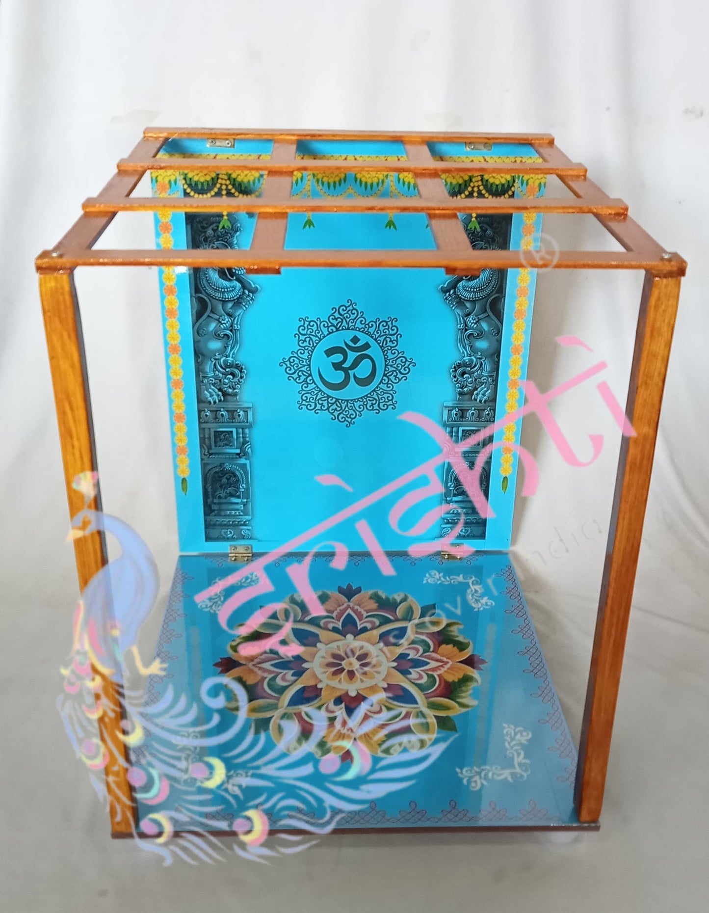 Dismantable Wooden Palavelli Set with Om-Blue 14.5 Inches