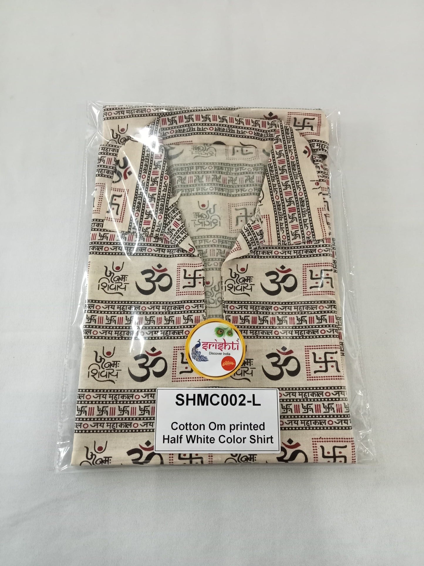 Cotton Om Printed Half White Color Shirt