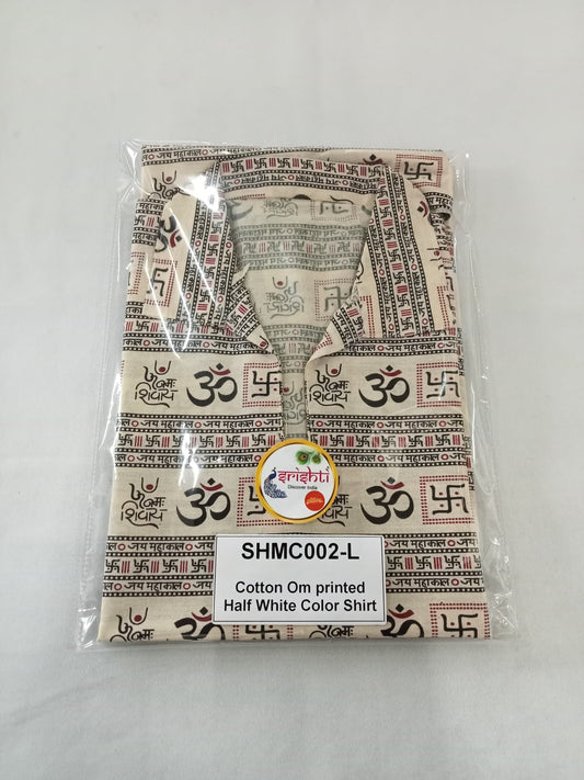 Cotton Om Printed Half White Color Shirt