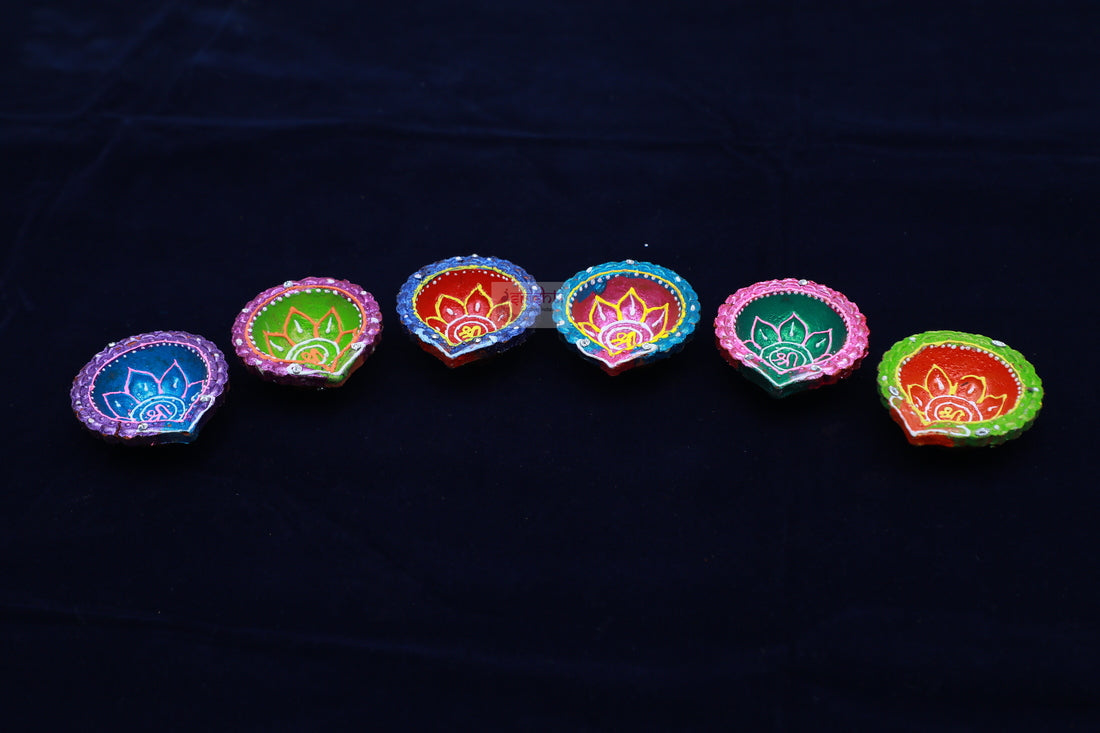 Clay Decorative Diya-M03 (Pack of 6)