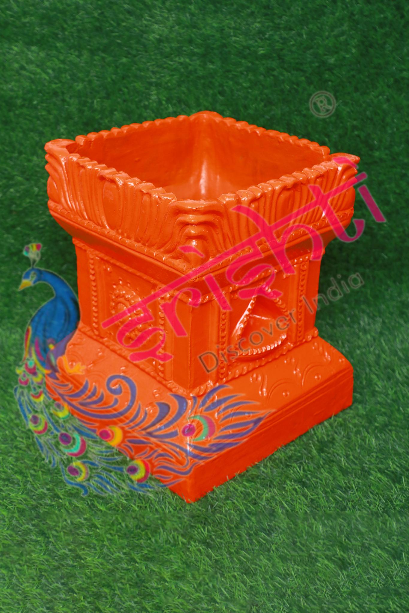 Clay Decor Tulasi Pot (Orange)-14 Inches