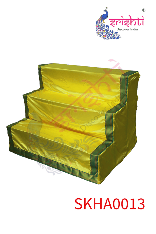 Golu stand Cover-3 Step - Bright Yellow-Art Silk