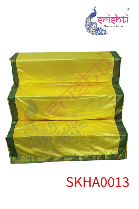 Golu stand Cover-3 Step - Bright Yellow-Art Silk