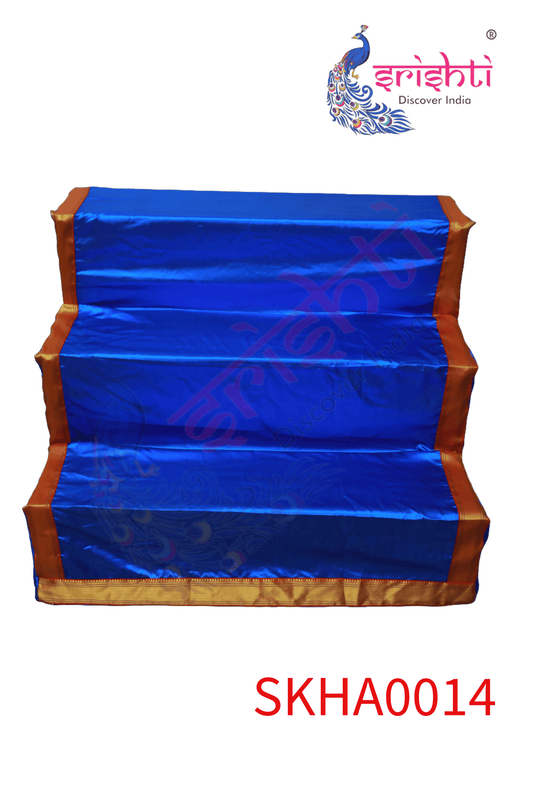 Golu stand Cover-3 Step -Blue-Art Silk