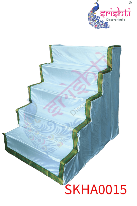 Golu stand Cover-5 Step - White-Art Silk