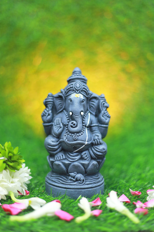 Clay Lotus Ganesha(Stone water Color)-6.5 Inches