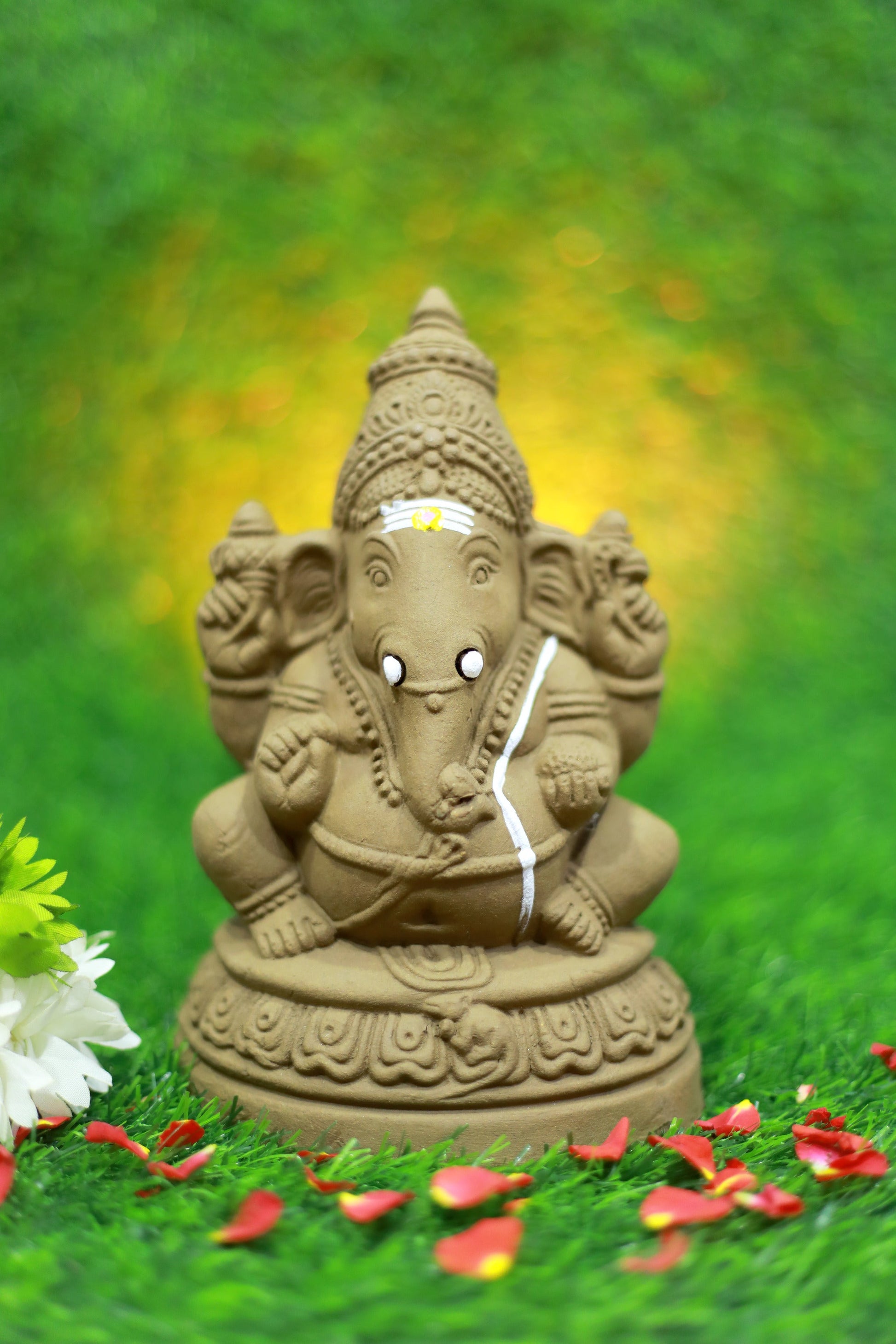 Clay Ganesha Brown-8 Inches