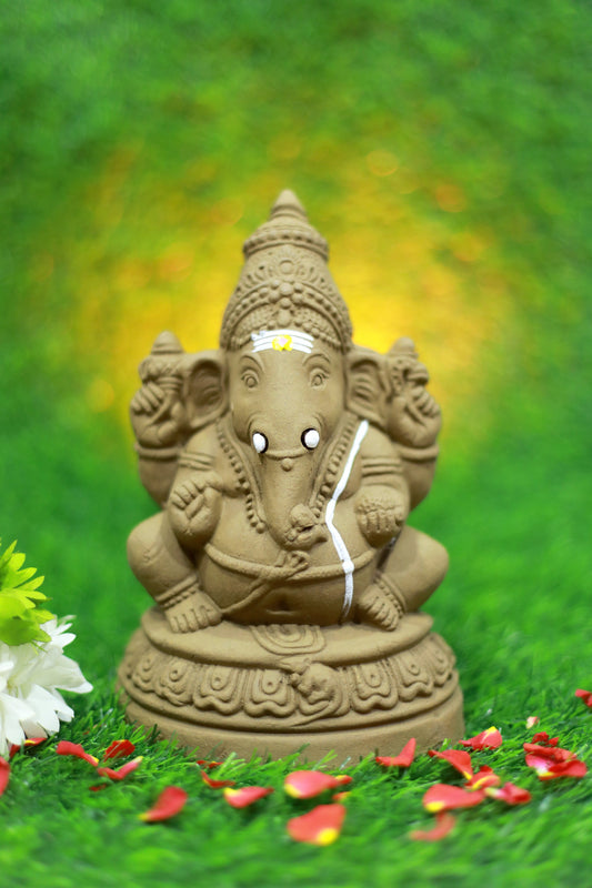 Clay Ganesha Brown-8 Inches