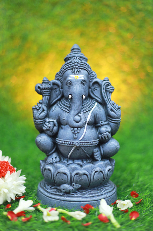 Clay Lotus Ganesha(Stone water Color)-9.5 Inches