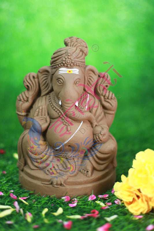 Turban Clay Ganesha Brown-7.5 Inches - Left trunk