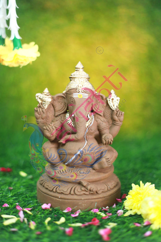 Clay Valampuri Ganesha Gold Color-7.5 Inches