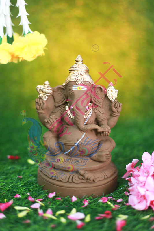 Clay Edampuri Ganesha Gold Color-7.5 Inches
