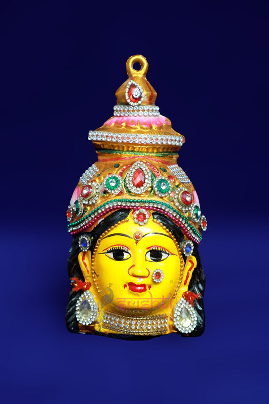 Varalakshmi Goddess Yellow Face with Stone Work (8Inches)