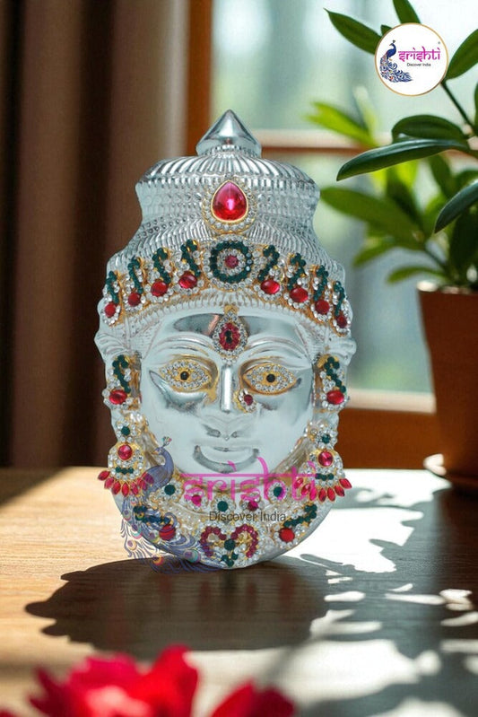 Varalakshmi Goddess Face Metal Silver Plated with Stone Work-8 Inches