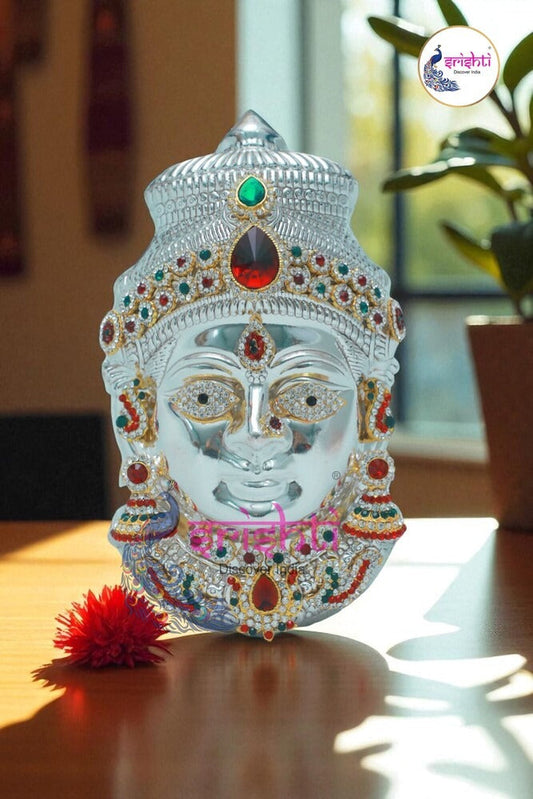 Varalakshmi Goddess Face Metal Silver Plated with Stone Work-8.5 Inches