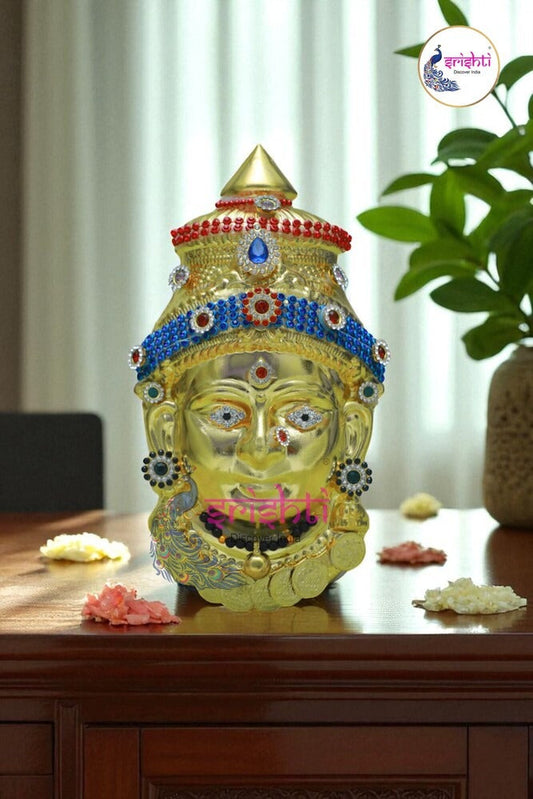 Varalakshmi Goddess Face Metal Gold Plated with Stone Work-6.5 Inches