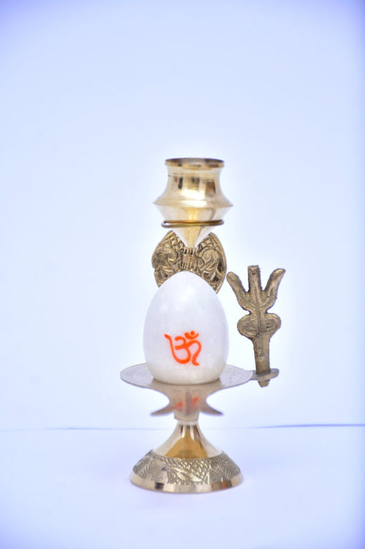 White Shiva Lingam with Brass Dharapatram-M02