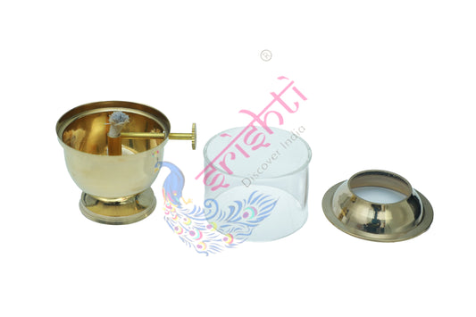 Brass Akhand Diya with Glass-5 Inches-M01