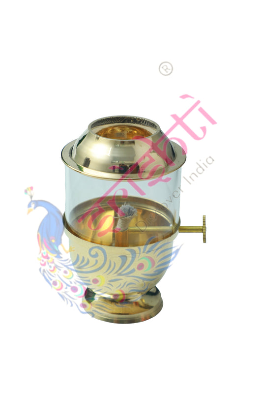 Brass Akhand Diya with Glass-5 Inches-M01