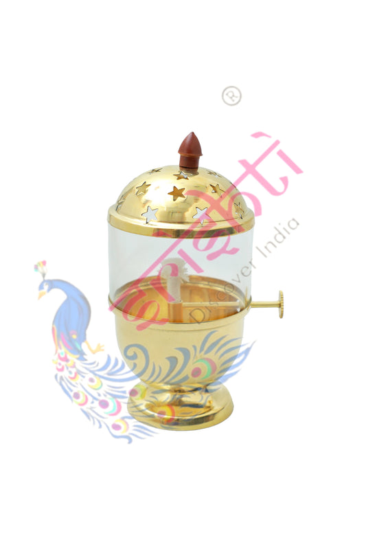 Brass Akhand Diya with Glass-7.5 Inches