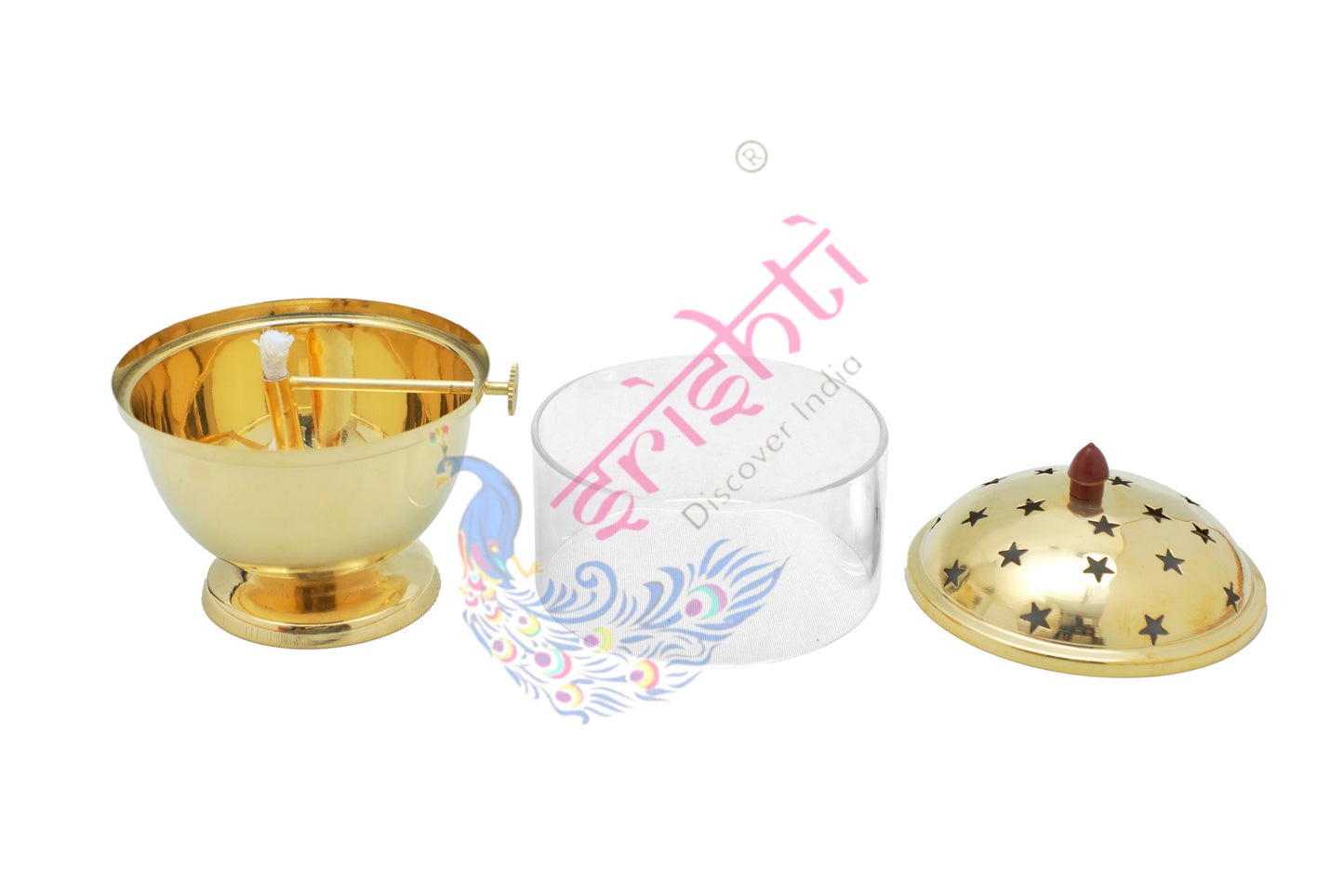 Brass Akhand Diya with Glass-8.5 Inches