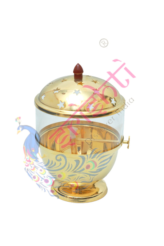Brass Akhand Diya with Glass-8.5 Inches