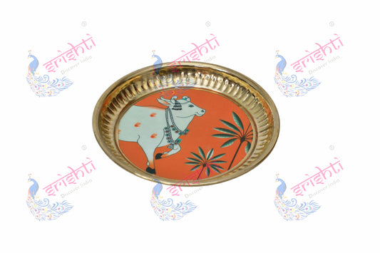 Brass plate/thali Assorted Cow Design Embossed-5.5 Inches